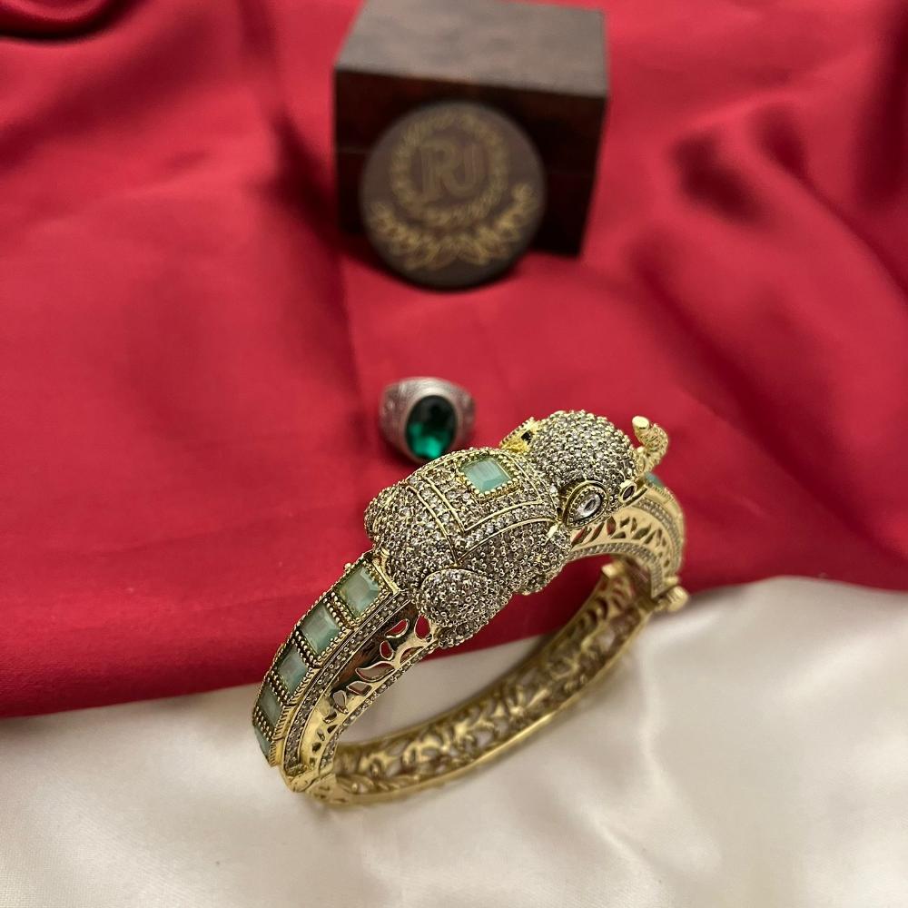 FS Collection Traditional Austrian Stone And Pota Stone Elephant Motif Kada Bangles