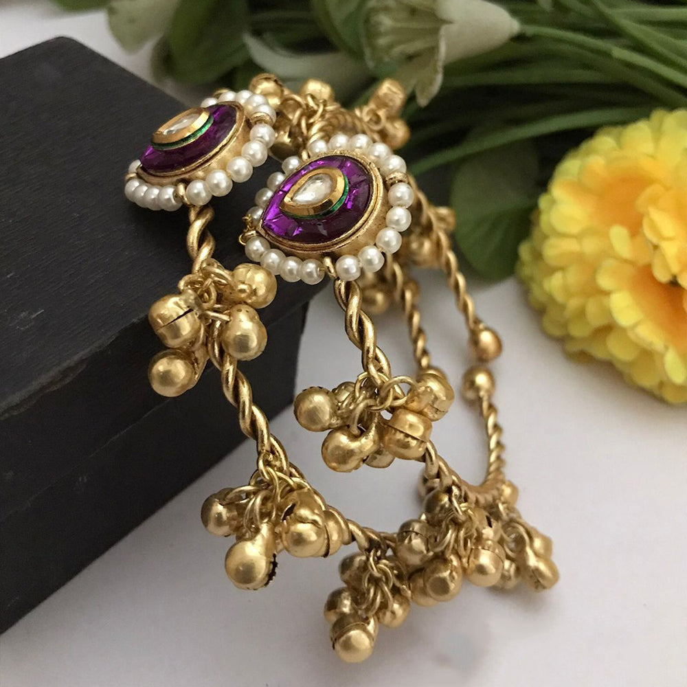 FS Collection Designer Royal Elegance Pota Stone Pearl Ghungroo Adjustable Bangles Set