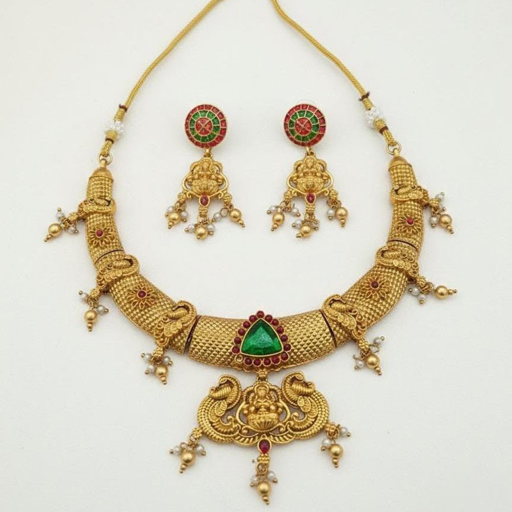 FS Collection Ethnic Design Pota Stone And Pearl Temple Necklace Set