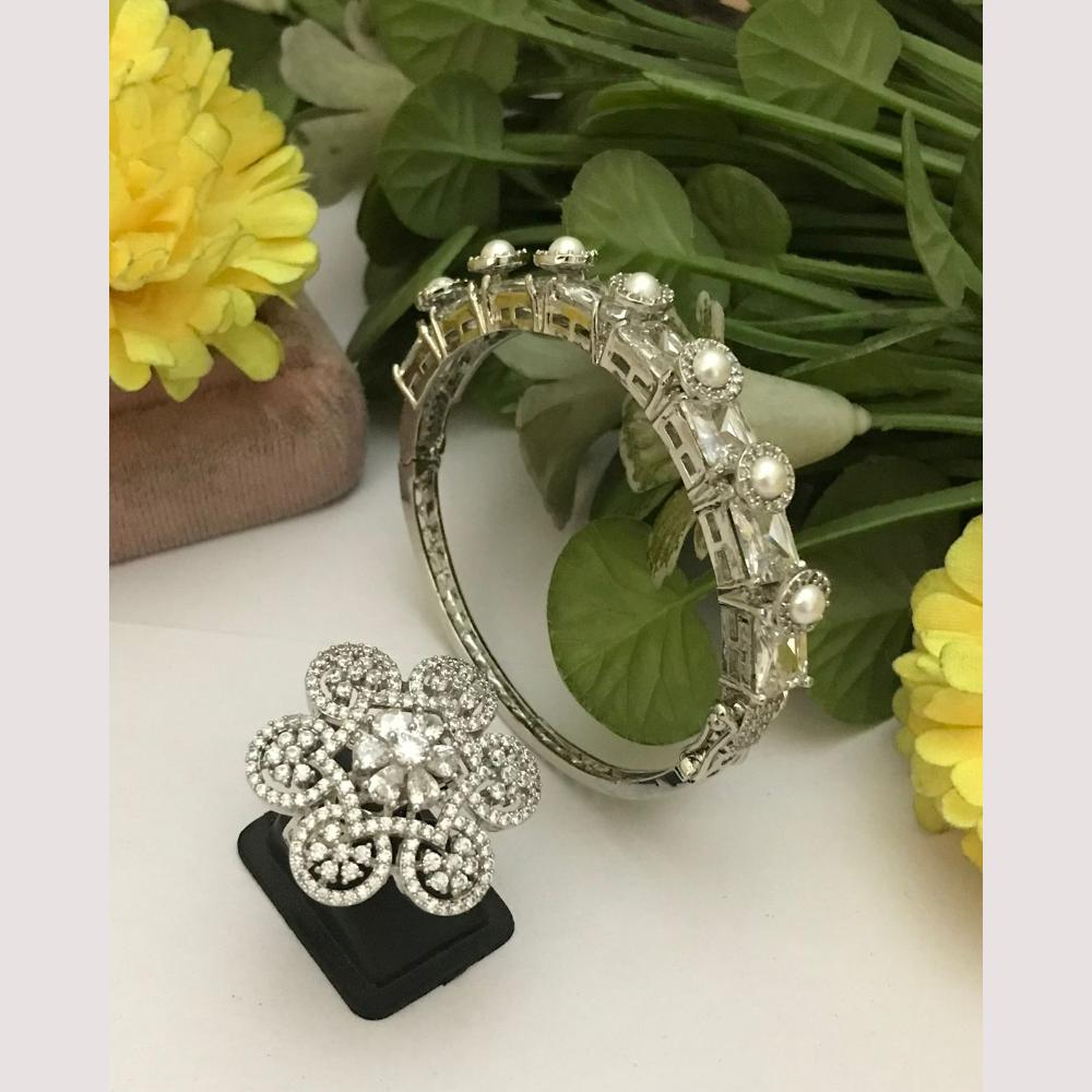 FS Collection Elegant American Diamond Bracelet And Ring Matching Combo Set