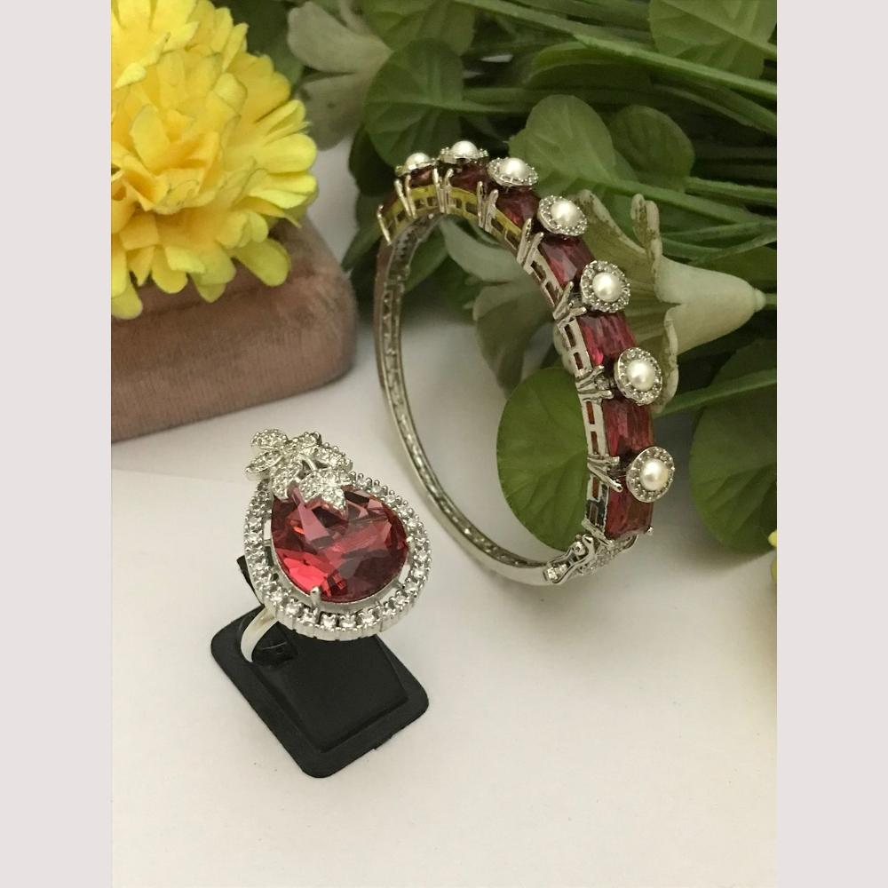 FS Collection Elegant American Diamond Bracelet And Ring Matching Combo Set