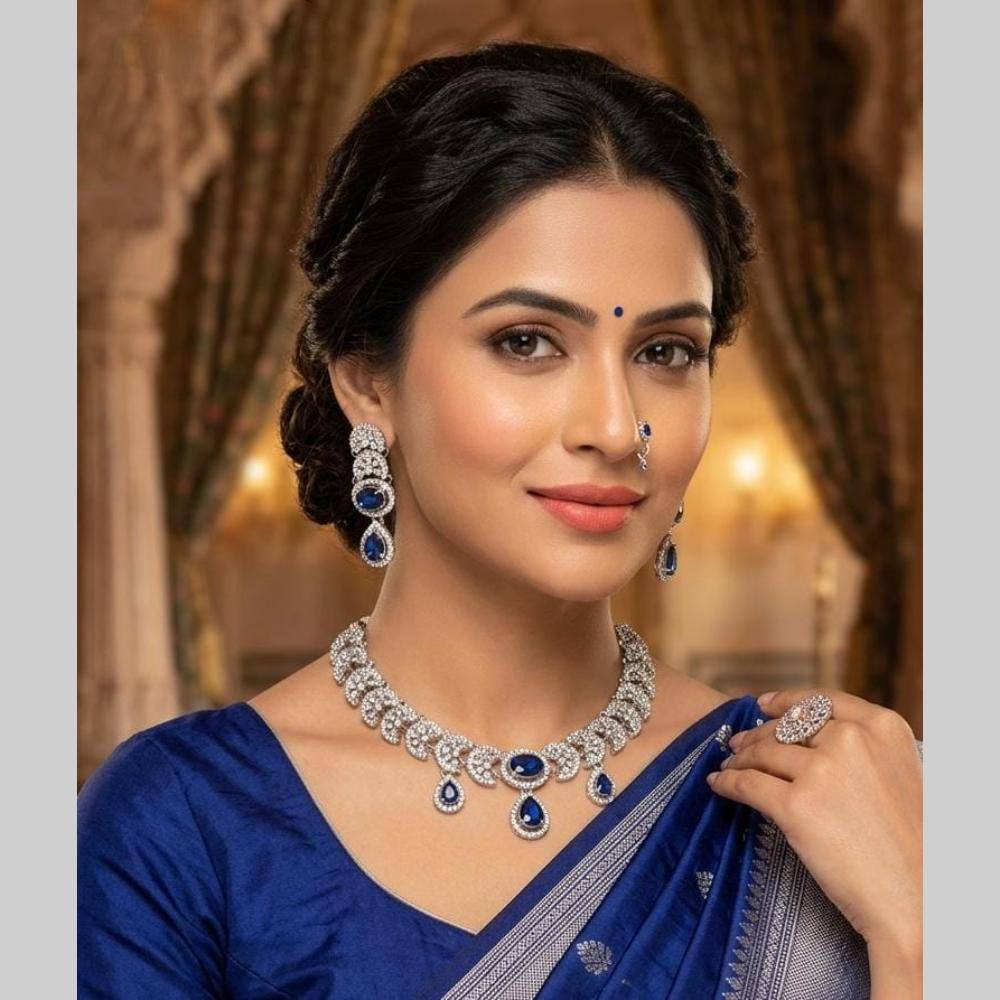 FS Collection Premium American Diamond Statement Necklace Set