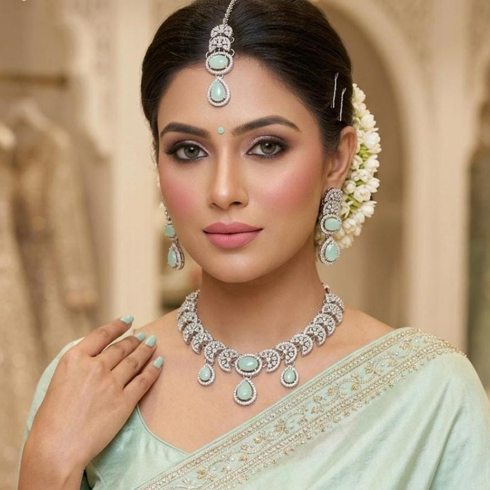 FS Collection Premium American Diamond Statement Necklace Set
