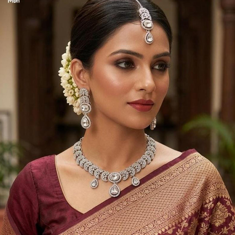 FS Collection Premium American Diamond Statement Necklace Set