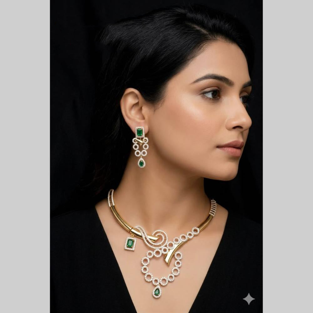 FS Collection Premium American Diamond Statement Necklace Set