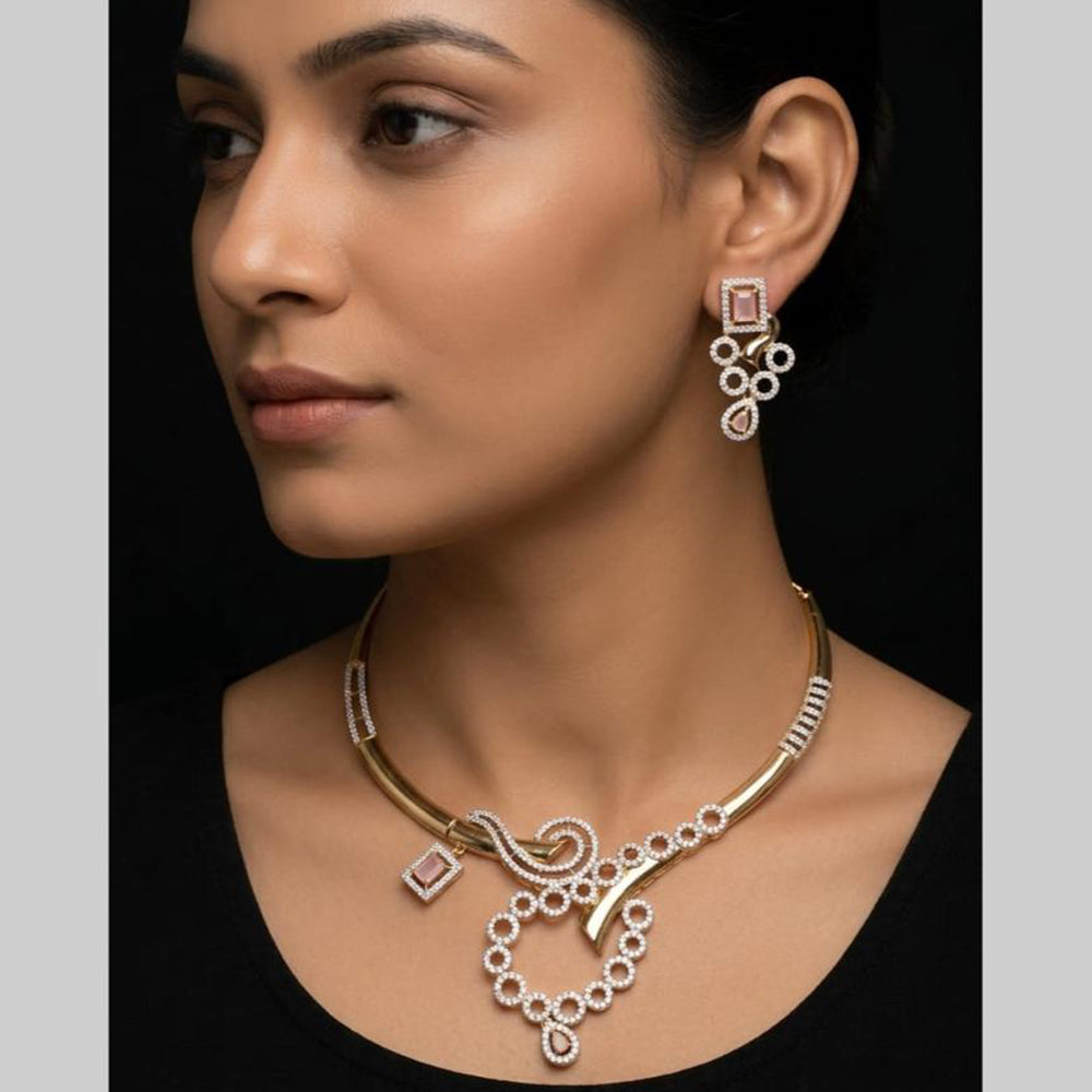 FS Collection Premium American Diamond Statement Necklace Set