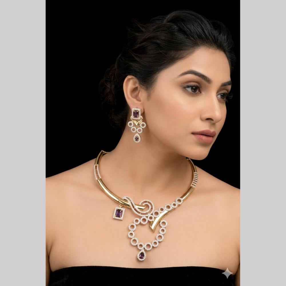 FS Collection Premium American Diamond Statement Necklace Set