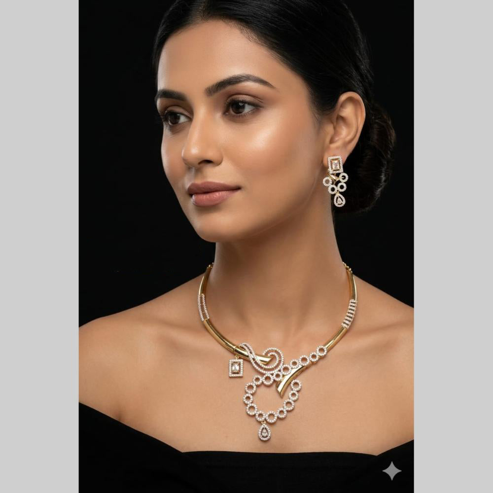 FS Collection Premium American Diamond Statement Necklace Set