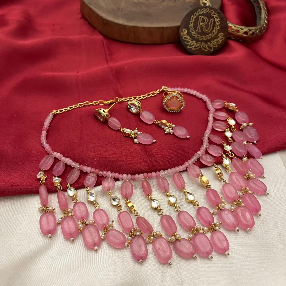 FS Collection Luxury Kundan Stone And Beads Necklace Set