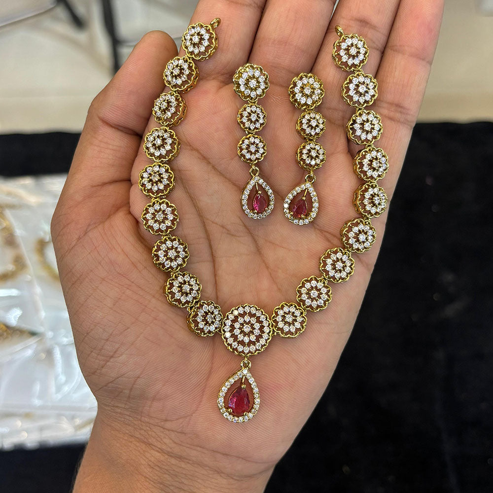 FS Collection Glamorous Crystal Stone Necklace Set