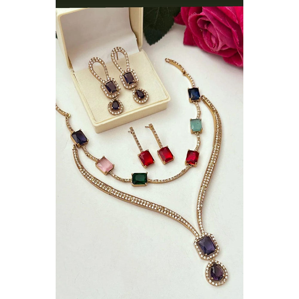 FS Collection Glamorous Crystal Stone Necklace Set