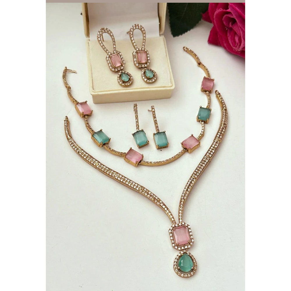 FS Collection Glamorous Crystal Stone Necklace Set