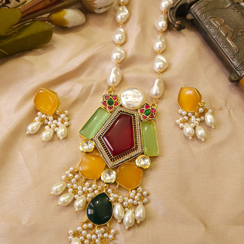 FS Collection Glamorous Pota Stone And Beads Necklace Set
