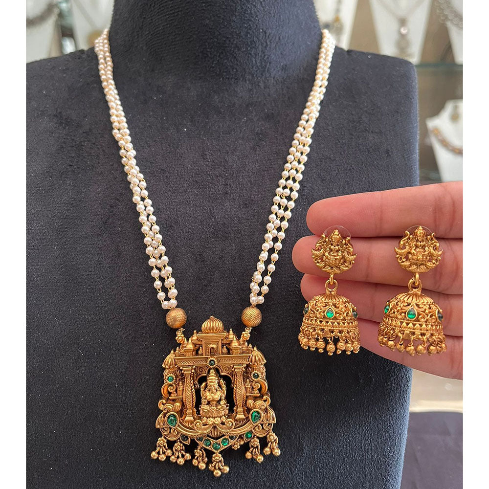 FS Collection Glamorous Pota Stone Pearl And Temple Necklace Set
