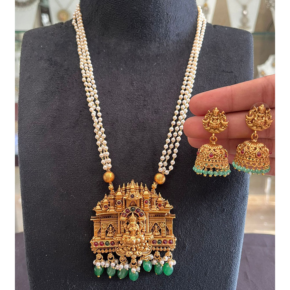 FS Collection Glamorous Pota Stone Pearl And Temple Necklace Set