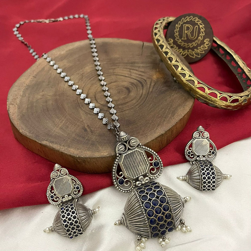 FS Collection Oxidised Plated Heritage Pota Stone Necklace Set