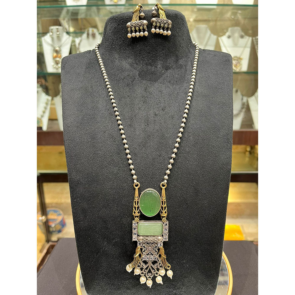 FS Collection 2 Tone Plated Pota Stone And Peal Necklace Set