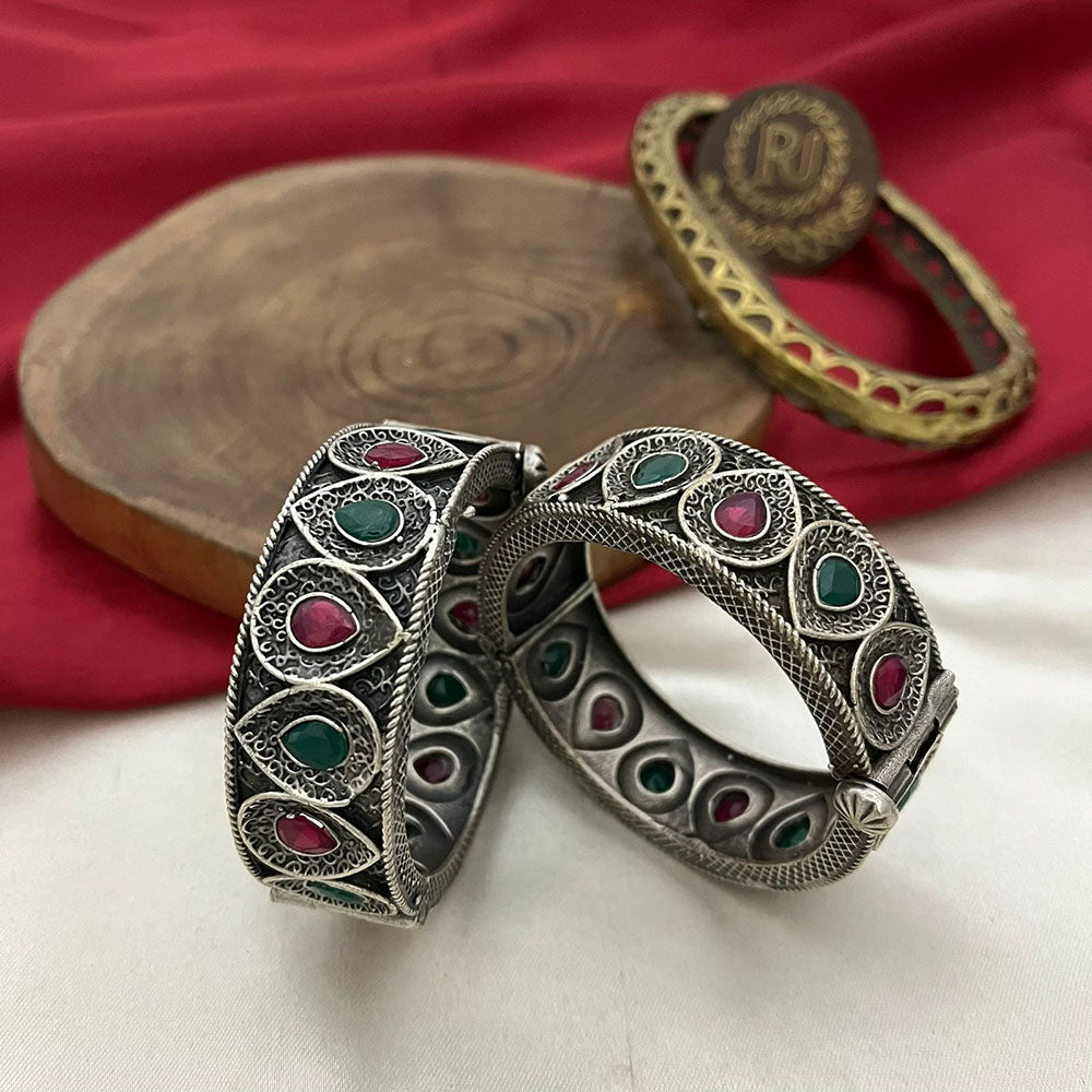 FS Collection Elegant Ethnic Oxidised Plated Openable Bangle Set