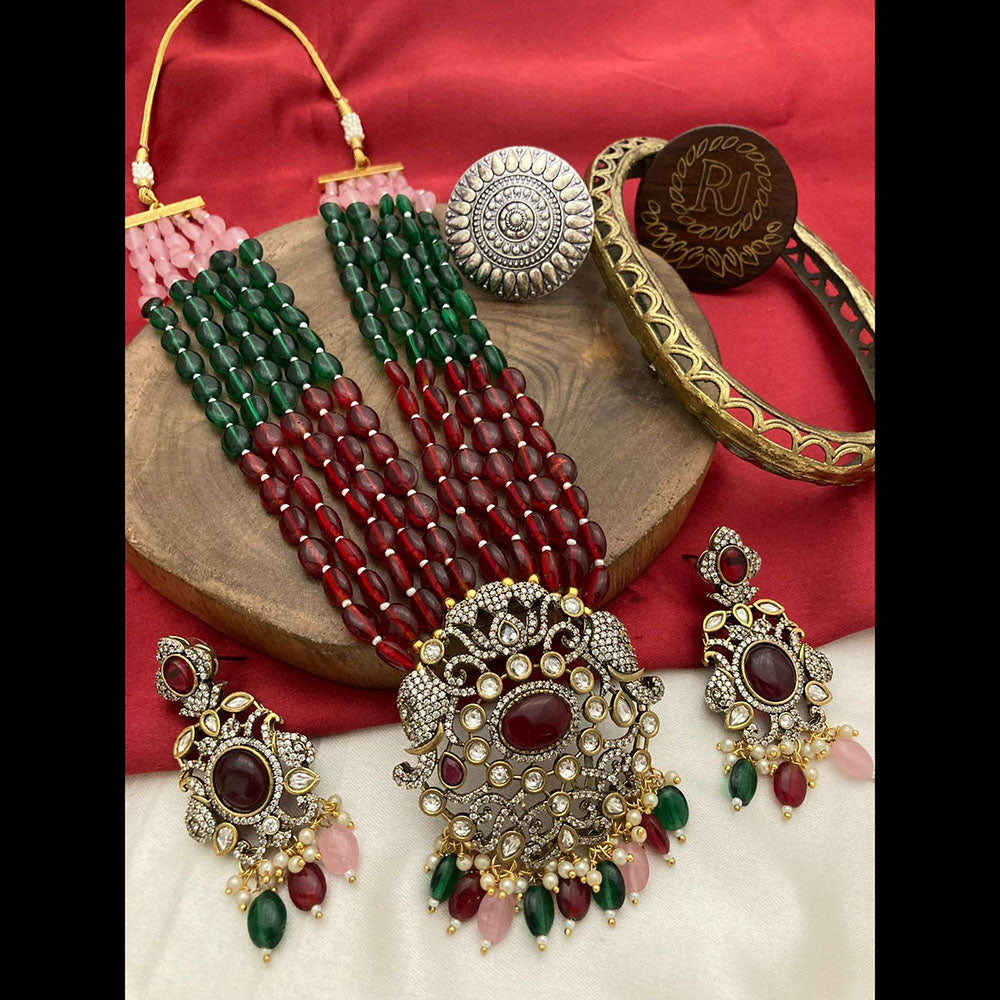 FS Collection Glamorous Pota Stone Pearl And Beads Necklace Set