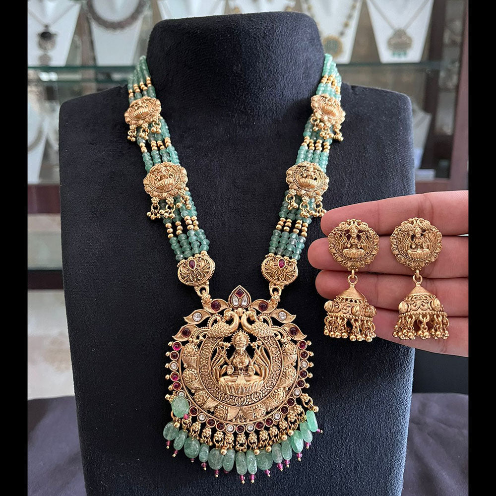 FS Collection Glamorous Pota Stone Pearl And Beads Temple Necklace Set