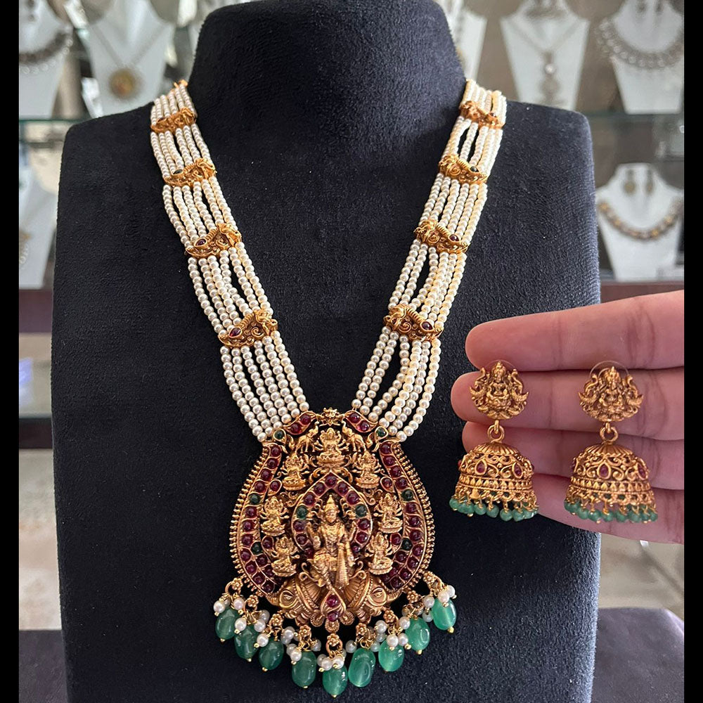 FS Collection Glamorous Pota Stone Pearl And Beads Temple Necklace Set