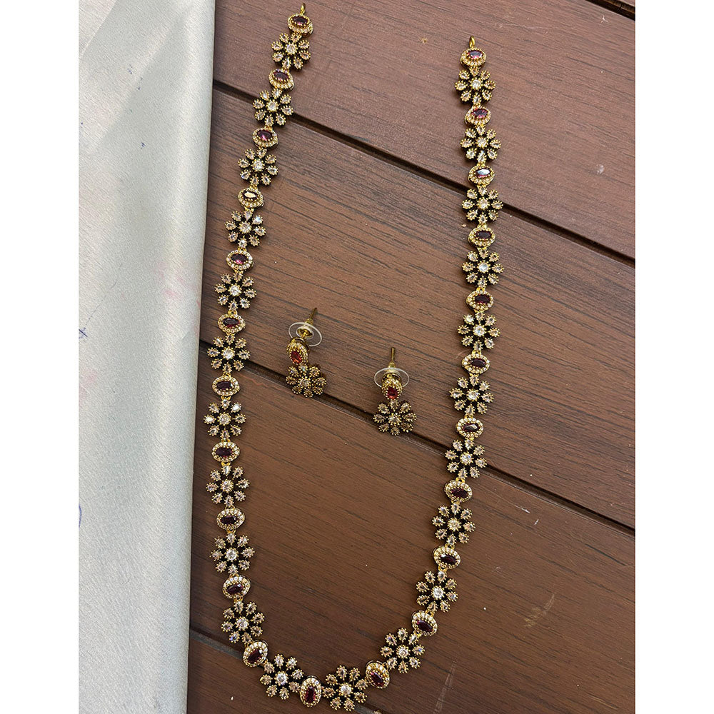 FS Collection Glamorous Crystal Stone Long Necklace Set