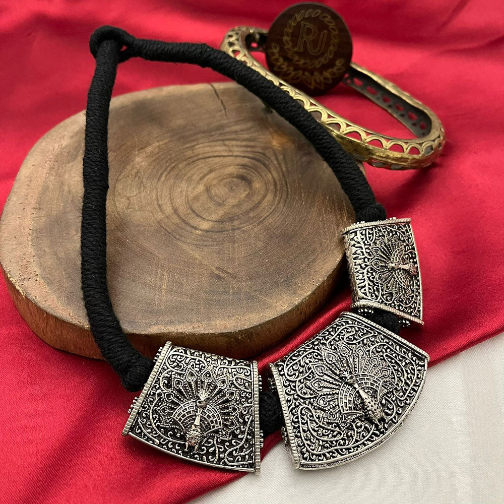 FS Collection Oxidised Peacock Design Statement Necklace
