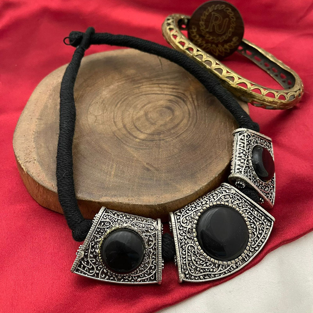 FS Collection Oxidised Pota Stone Designer Statement Necklace