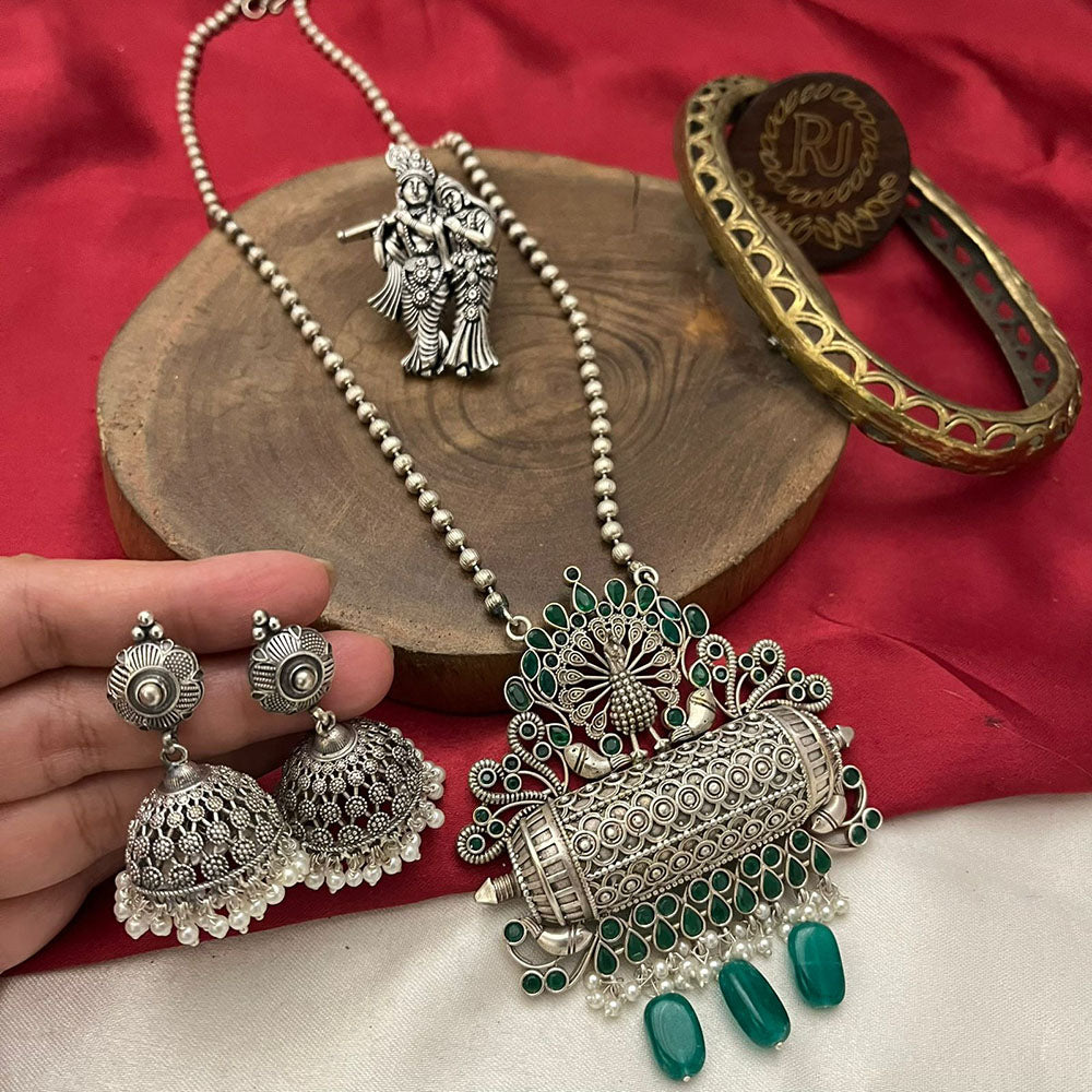 FS Collection Royal 2 Tone Plated Pota Stone Pearl And Long Necklace Set