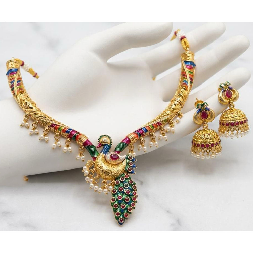 FS Collection Traditional Pota Stone And Pearl Meenakari Designer Necklace Set