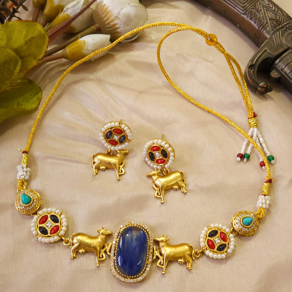 FS Collection Glamorous Pota Stone And Pearl Necklace Set