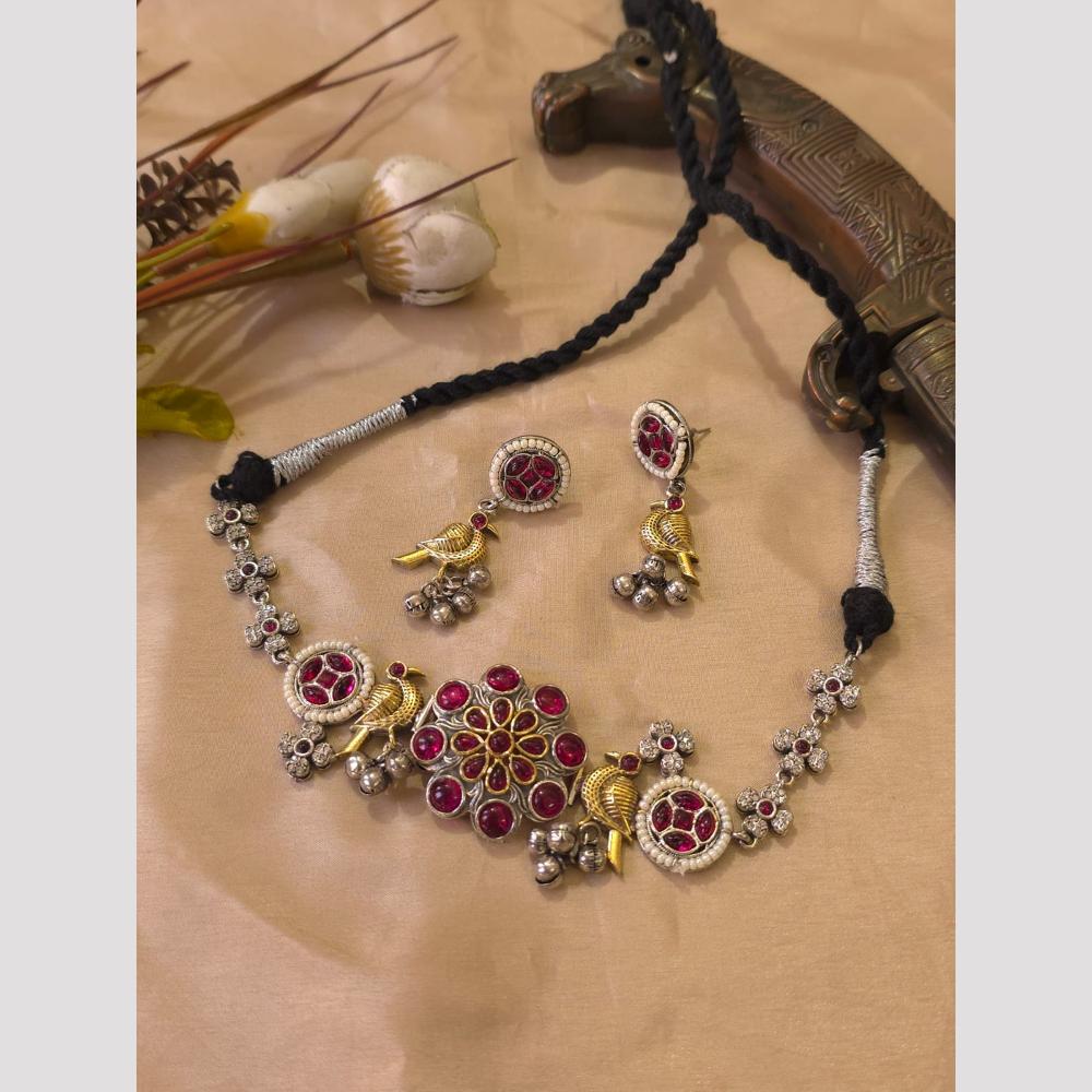 FS Collection Classic 2 Tone Plated Pota Stone Choker Necklace Set