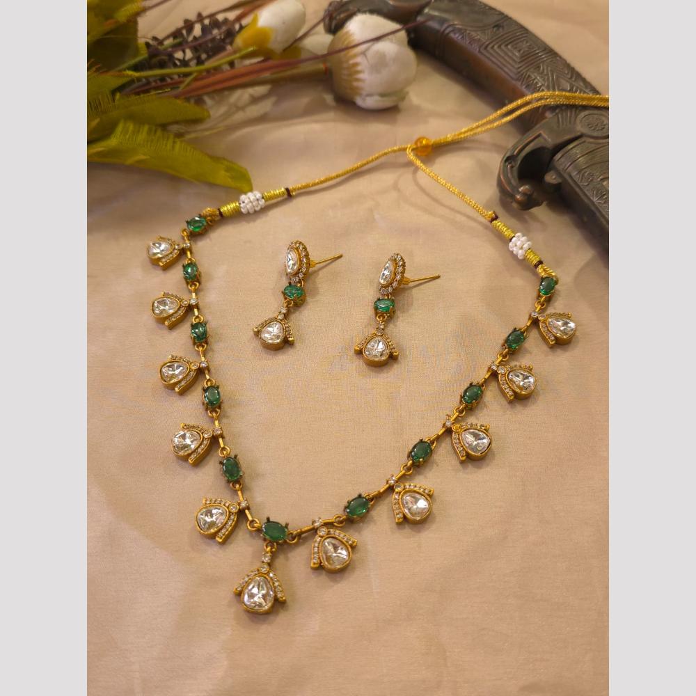 FS Collection Royal Polki Kundan Stone And Pota Stone Necklace Set