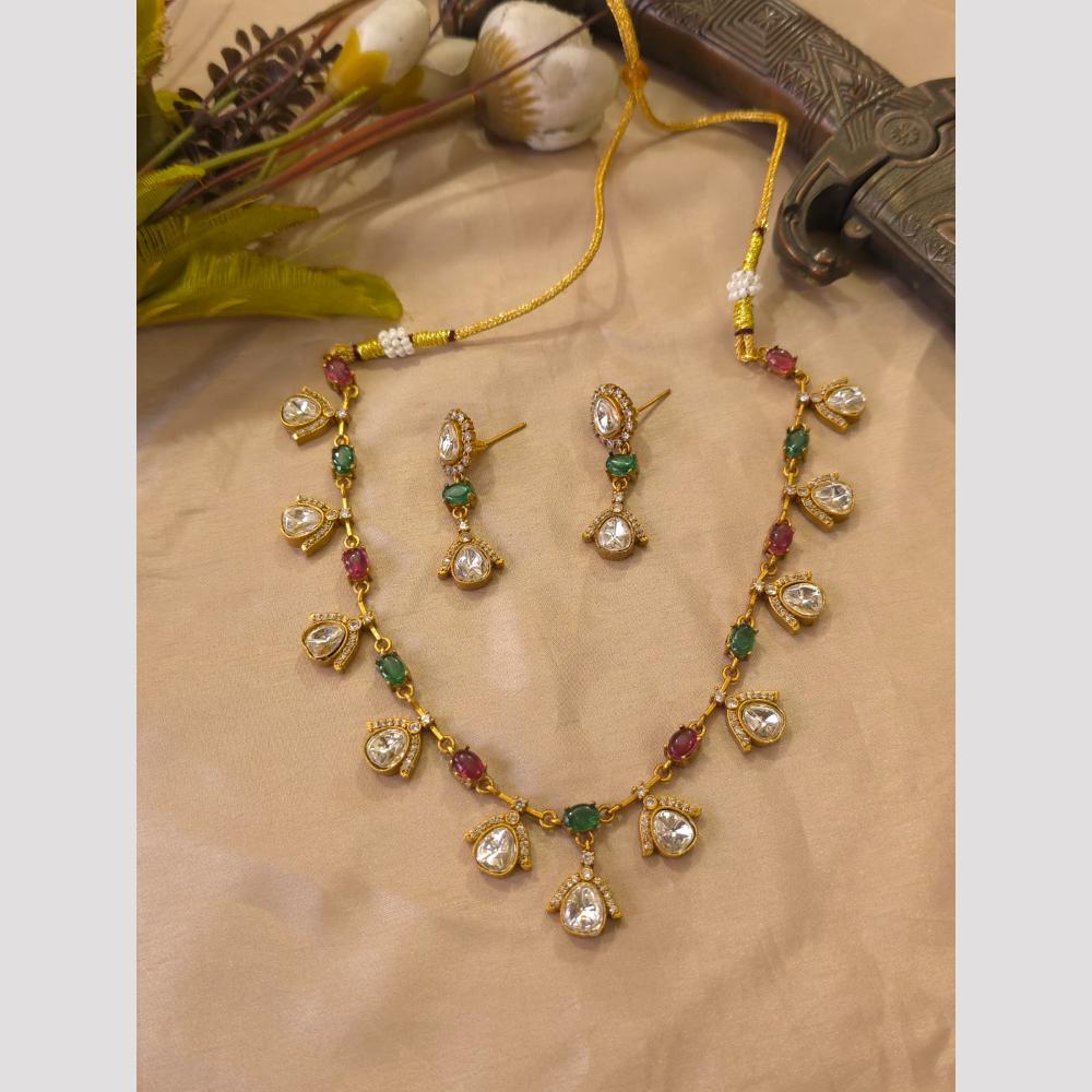 FS Collection Royal Polki Kundan Stone And Pota Stone Necklace Set