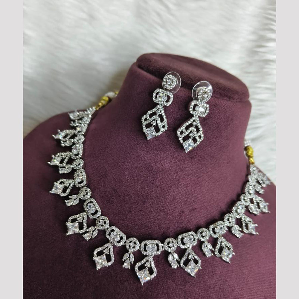 FS Collection Premium Silver Plated Austrian Stone And Crystal Stone Necklace Set
