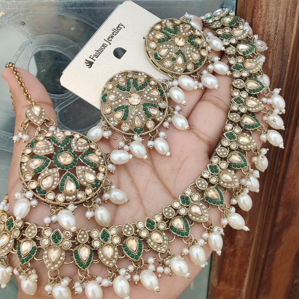 FS Collection Gold Plated Crystal & Pearl Necklace Set