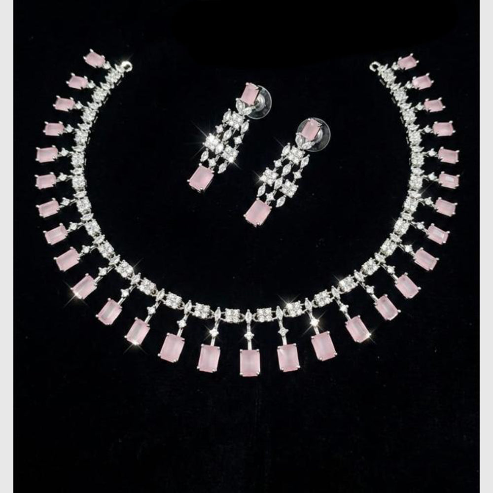 FS Collection Silver Plated Ad Stone Necklace Set