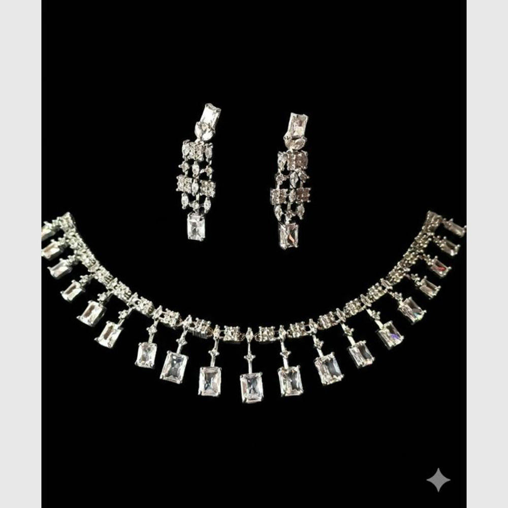 FS Collection Silver Plated Ad Stone Necklace Set
