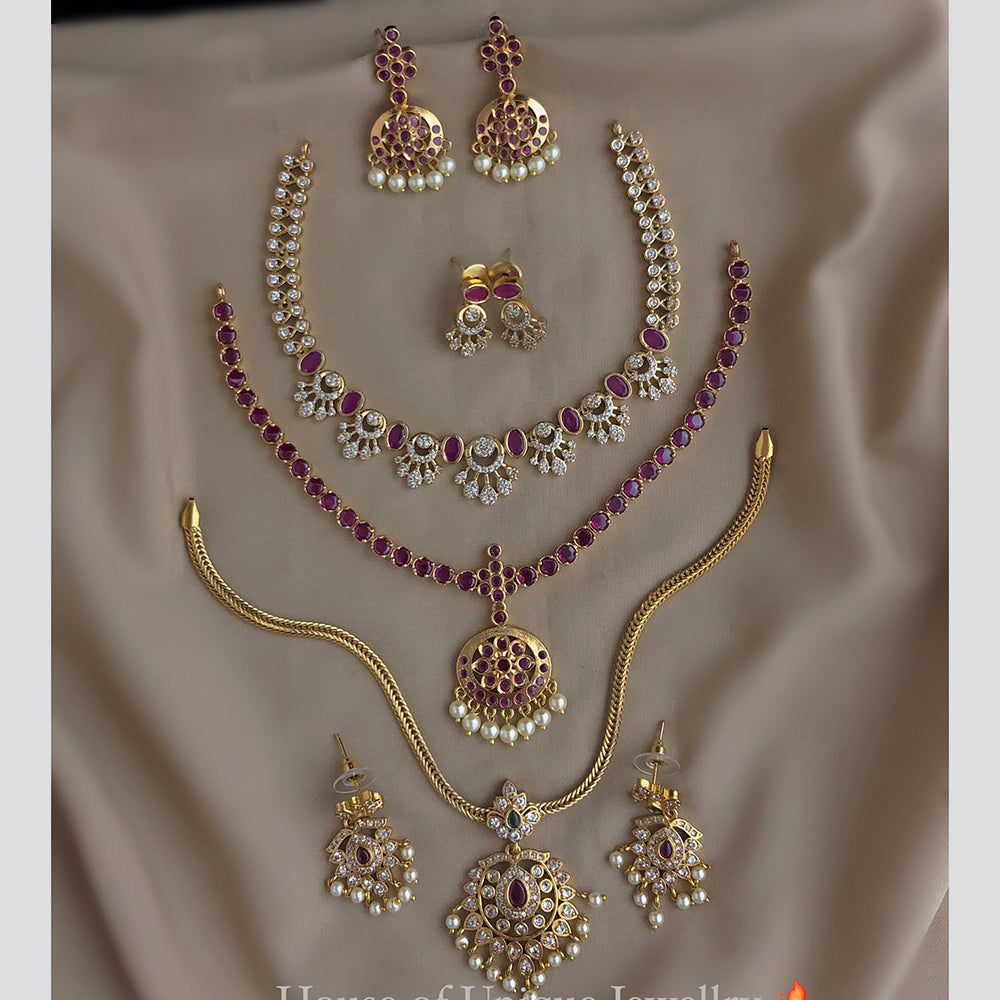 FS Collection Gold Plated American Daimond Combo Necklace Set