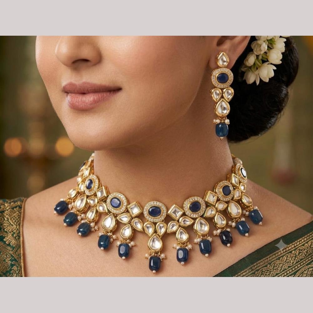 FS Collection Luxury Kundan Stone And Beads Choker Necklace Set