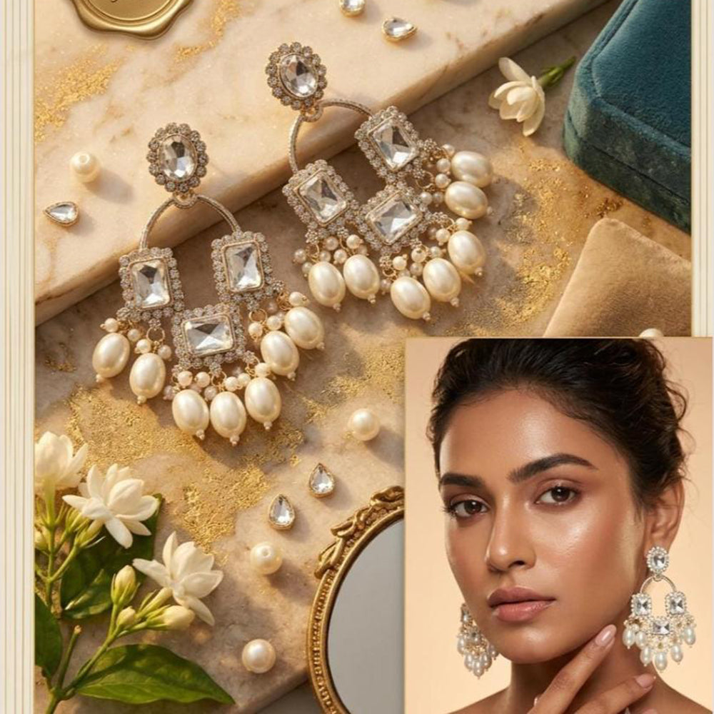FS Collection Kundan Stone And Beads Designer Dangler Earrings