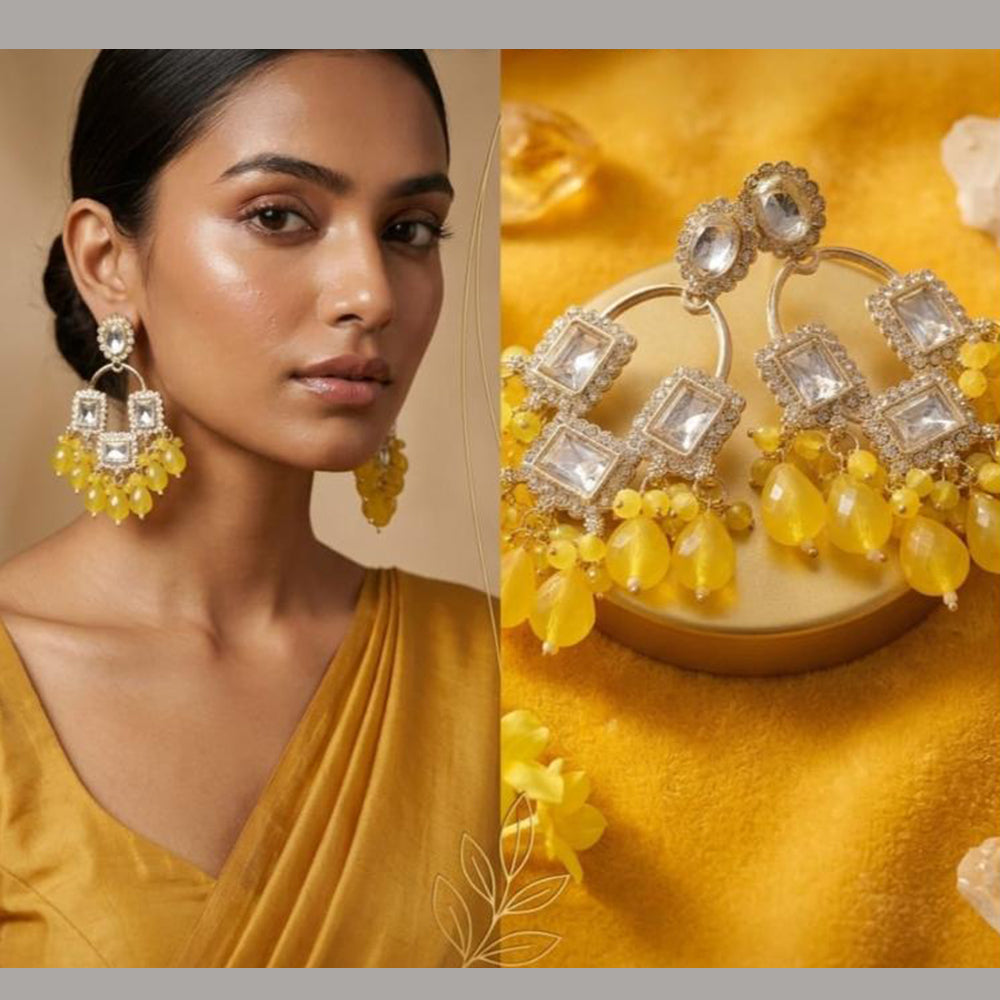 FS Collection Kundan Stone And Beads Designer Dangler Earrings