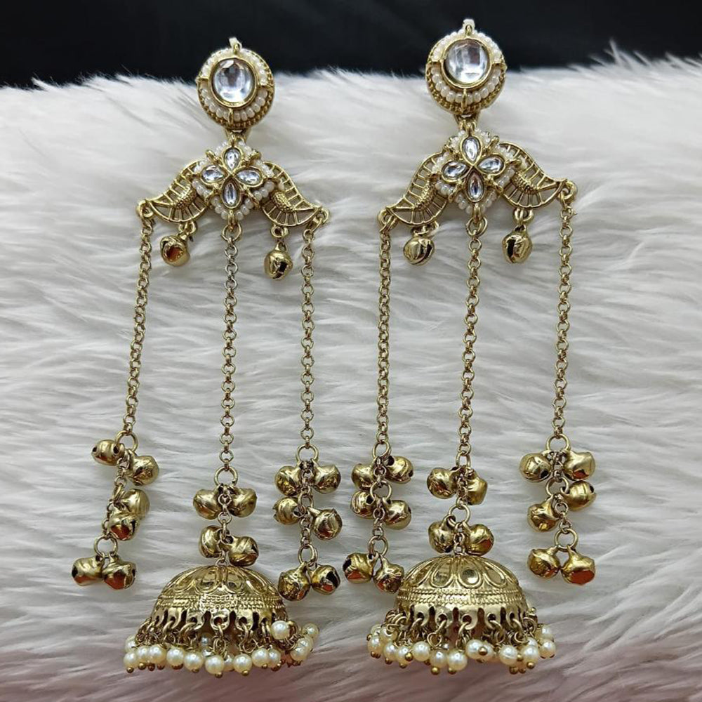 FS Collection Designer Kashmiri Pota Stone And Ghughroo Jhumki Earrings