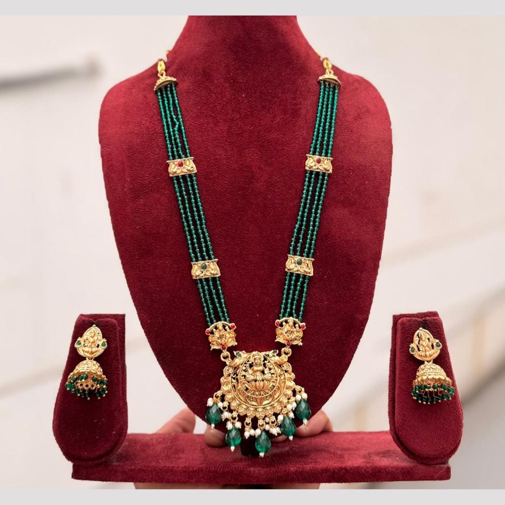 FS Collection Elegant Pota Stone And Beads Temple Long Necklace Set