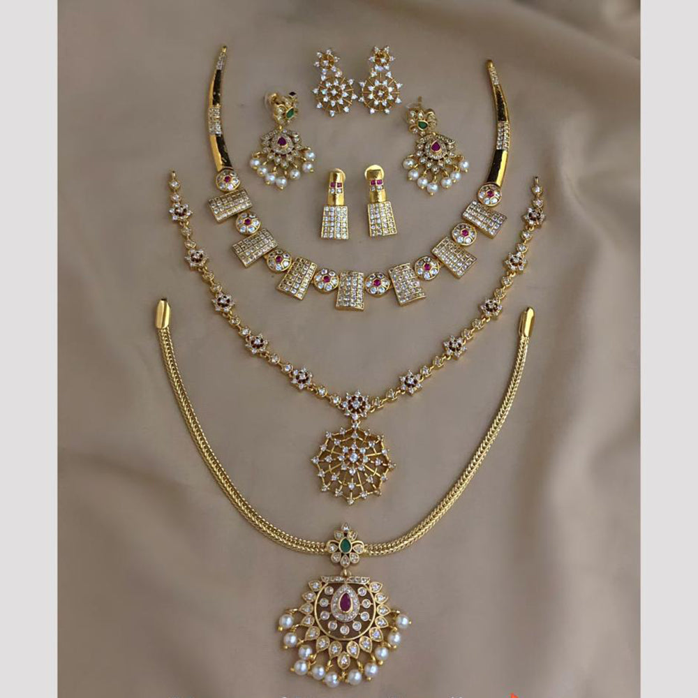 FS Collection Fashion Austrian Stone And Pearl Combo Necklace Set