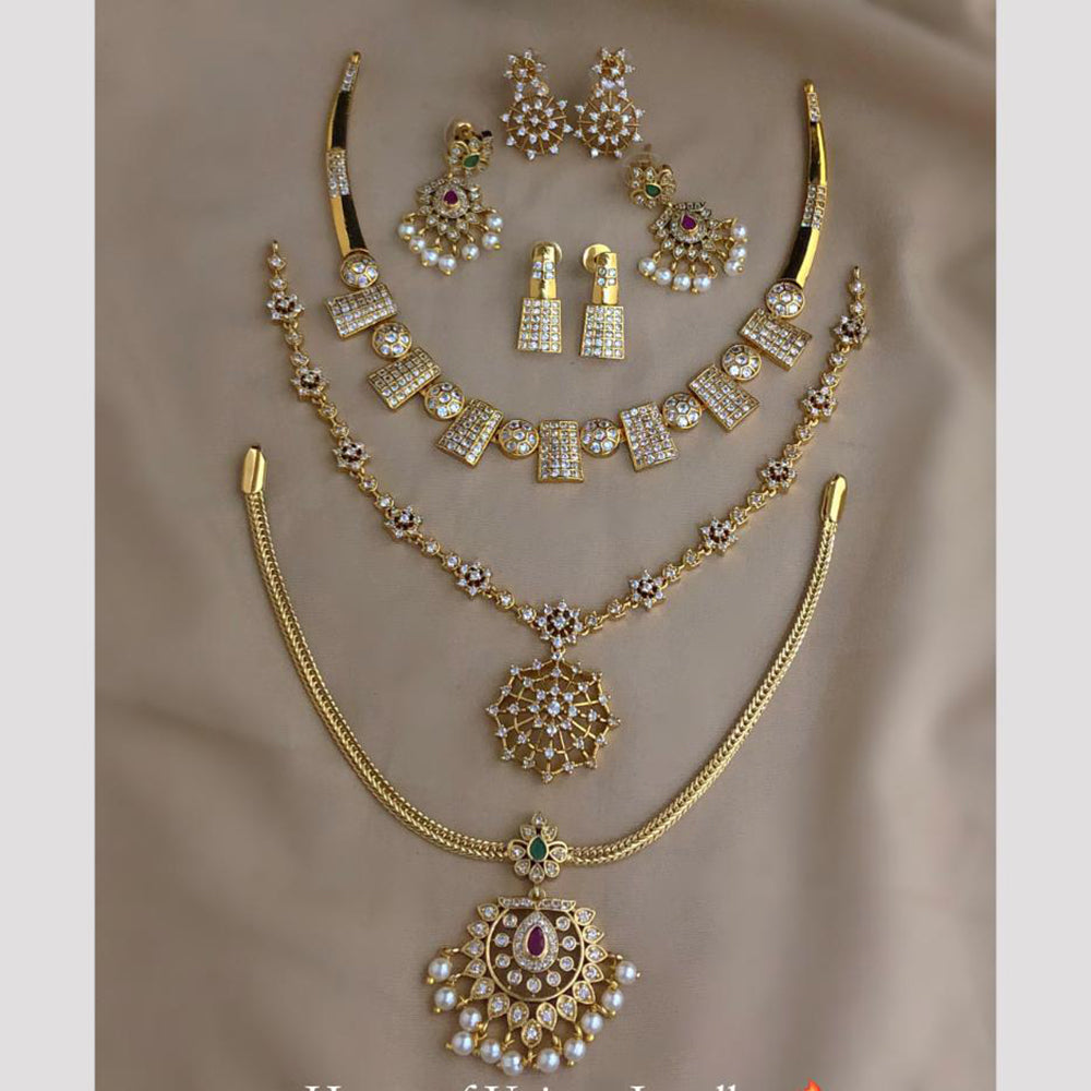 FS Collection Fashion Austrian Stone And Pearl Combo Necklace Set