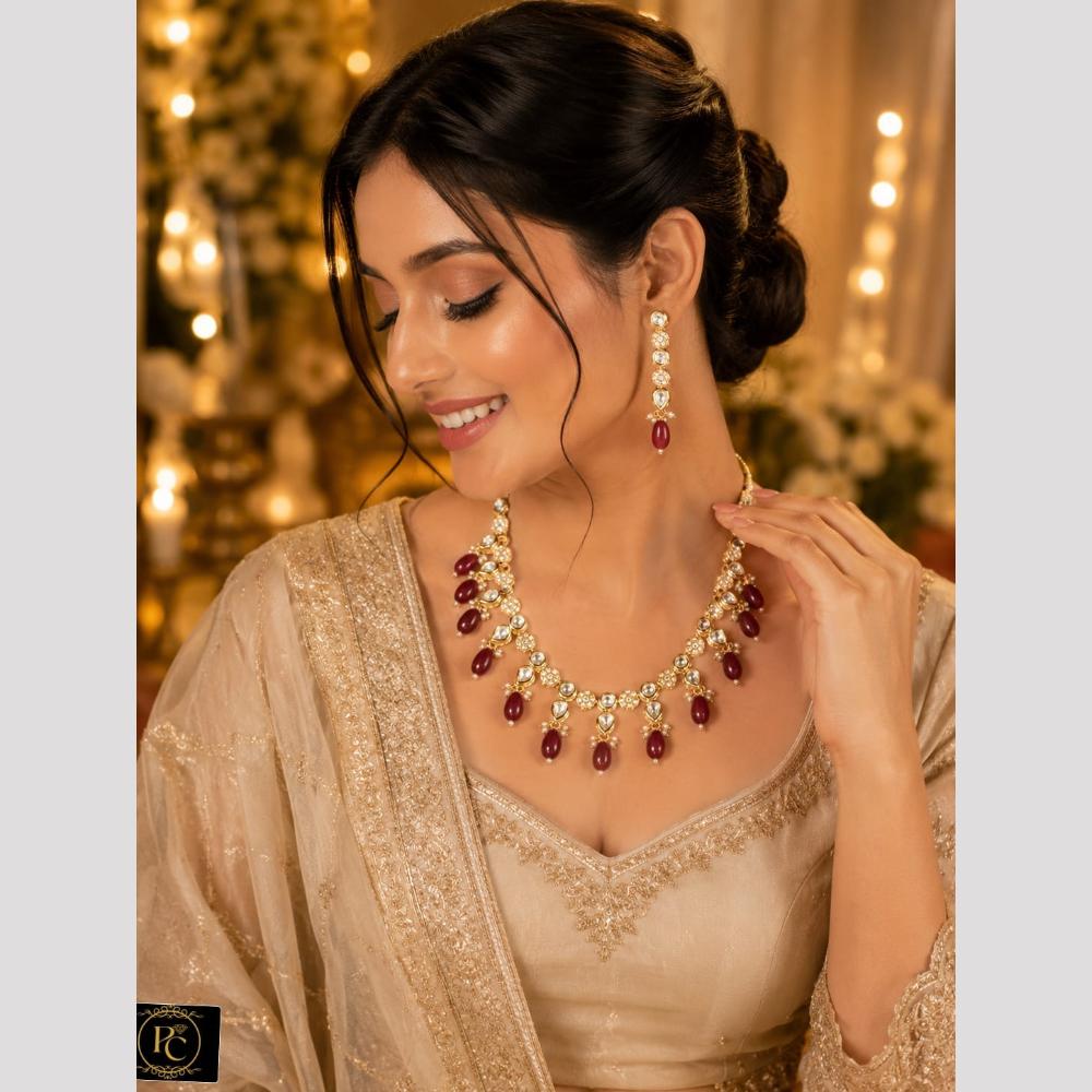 FS Collection Classic Kundan Stone And Beads Necklace Set