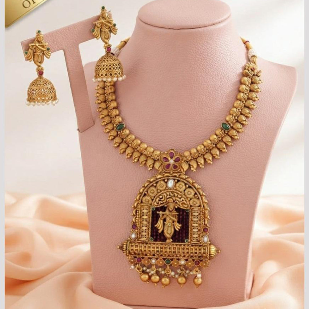 FS Collection Classic Pota Stone And Pearl Temple Necklace Set