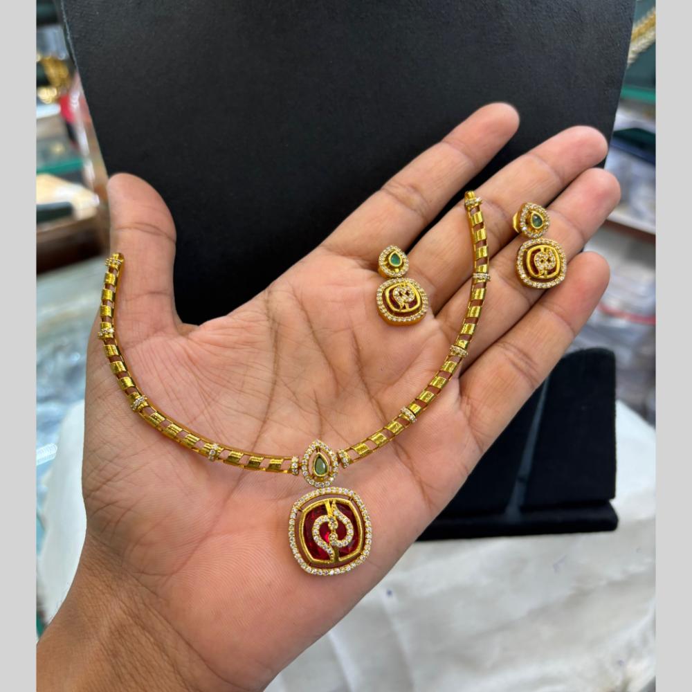 FS Collection Classic Pota Stone And Austrian Stone Necklace Set
