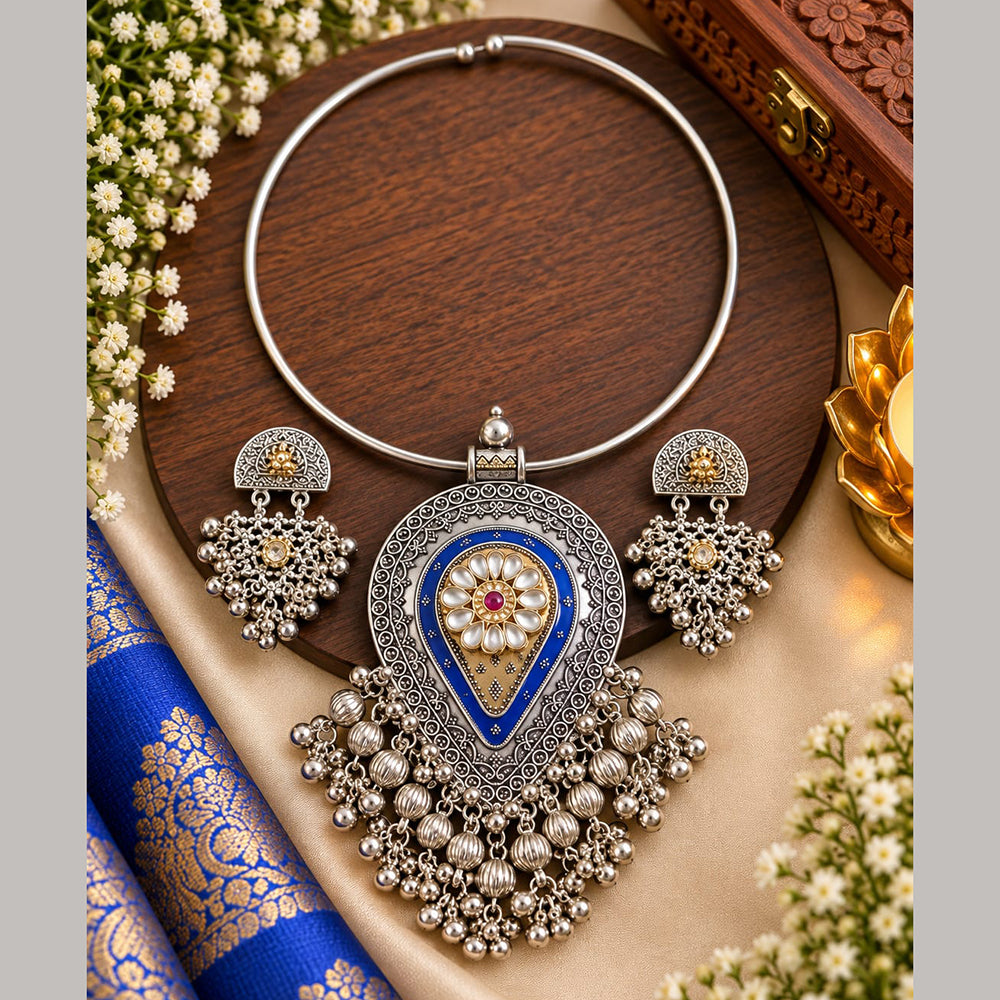 FS Collection 2 Tone Plated Pota Stone And Pearl Necklace Set